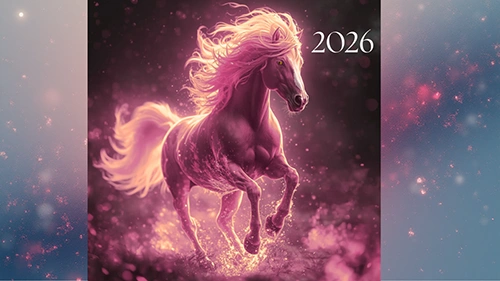 Pferd mit leuchtendem, pinkem Schweif